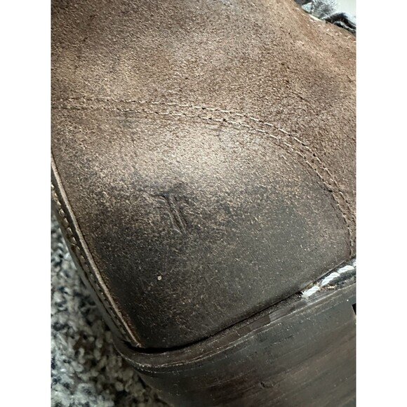 Frye Sabrina 9.5 brown oiled suede lace up 2" block heel ankle boots lug combat - Picture 6 of 10